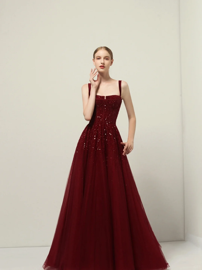 Modest Ball Gown Spaghetti Straps Red Prom Dresses Inspiration Trending Prom Gowns Princess Formal Prom Dress B241