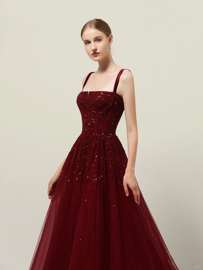 Modest Ball Gown Spaghetti Straps Red Prom Dresses Inspiration Trending Prom Gowns Princess Formal Prom Dress B241