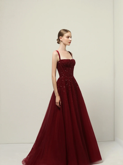Modest Ball Gown Spaghetti Straps Red Prom Dresses Inspiration Trending Prom Gowns Princess Formal Prom Dress B241