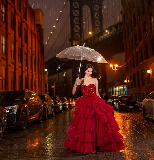 Classy Ball Gown Sweetheart Red Sequins Long Prom Dresses Inspiration Trending Prom Gowns Formal Prom Dress B270