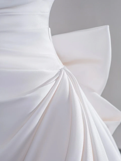 Simple Mermaid Strapless Neck White Satin Long Wedding Dress Fairy Formal Brides Gown Wedding Dresses B28