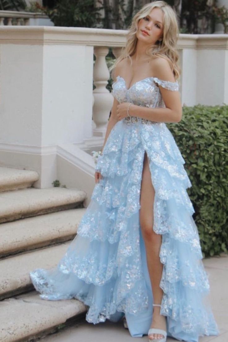Beautiful Ball Gown Off The Shoulder Pink Lace Slit Prom Dresses Inspiration Prom Dress Princess Graduation Dress B339