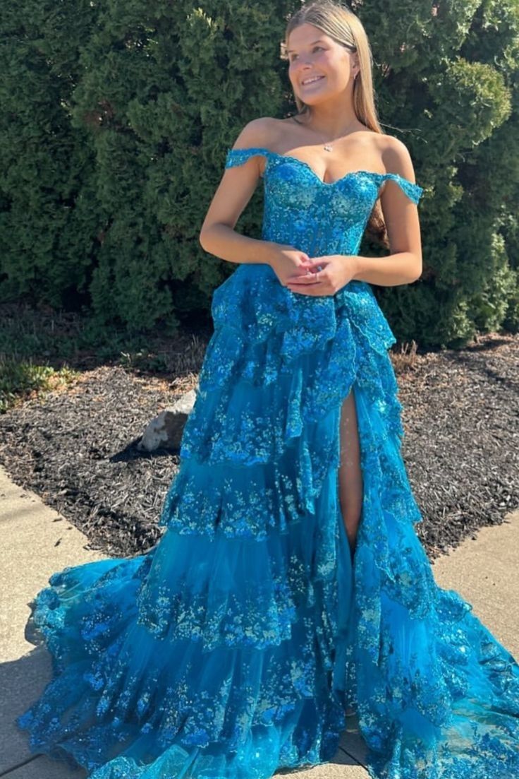 Beautiful Ball Gown Off The Shoulder Pink Lace Slit Prom Dresses Inspiration Prom Dress Princess Graduation Dress B339