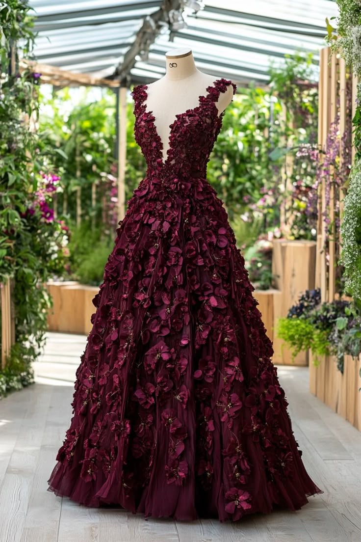 Cute Ball Gown V Neck Burgundy Long Prom Dresses Inspiration Stunning Evening Gowns Formal Prom Dress B345
