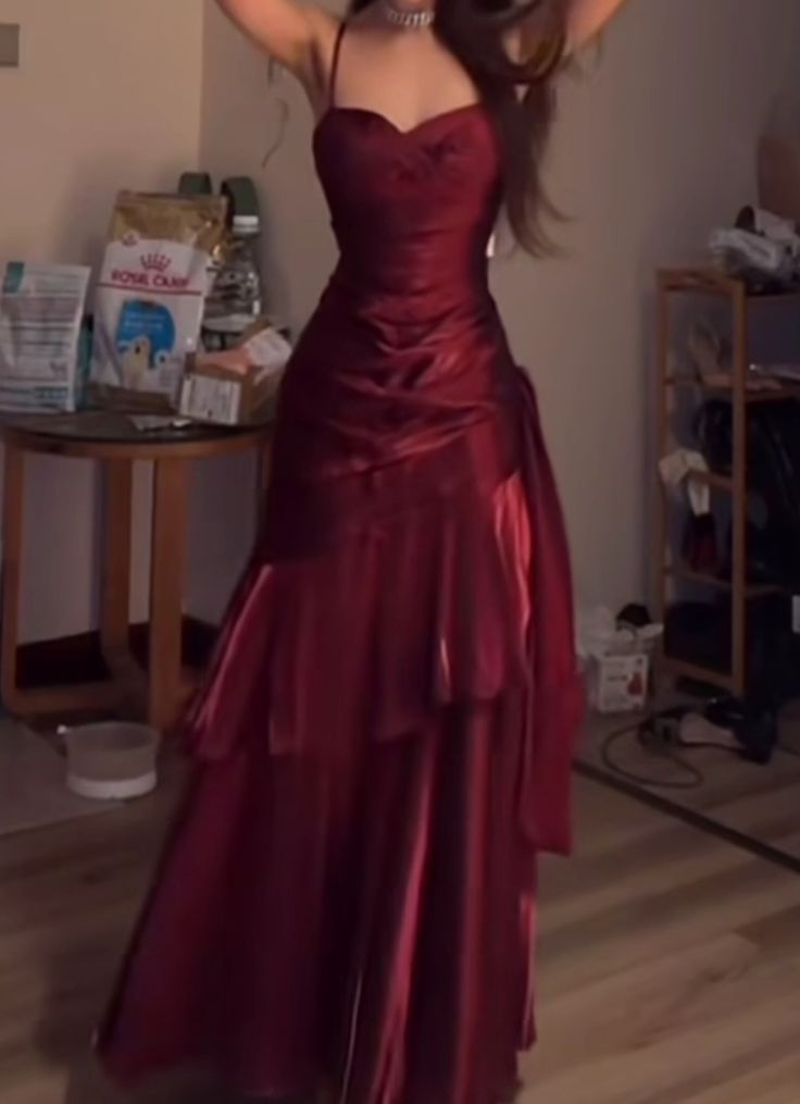 Elegant Mermaid Spaghetti Straps Burgundy Long Prom Dresses Inspiration Trending Evening Gowns Formal Party Prom Dress B352