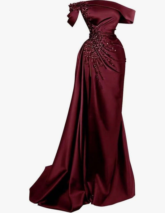 Sexy Mermaid Off The Shoulder Burgundy Satin Prom Dresses Inspiration Birthday Dress Princess Graduation Dress B363