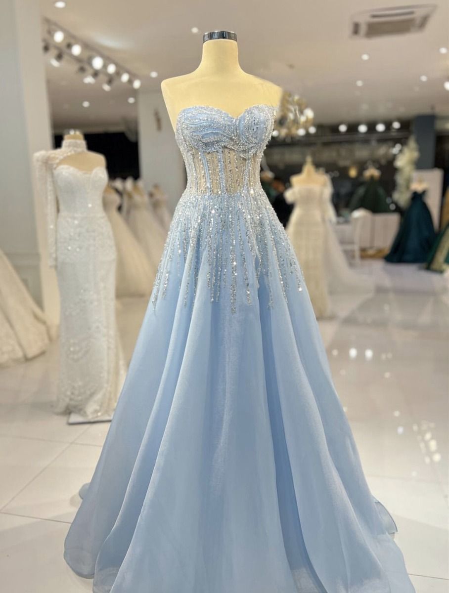Sexy Ball Gown Sweetheart Light Sky Blue Tulle Prom Dresses Inspiration Prom Dress Princess Party Birthday Graduation Dress B371