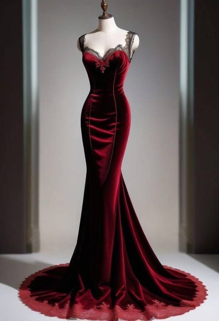 Elegant Mermaid Sweetheart Burgundy Black Lace Long Prom Dresses Inspiration Trending Evening Gowns Formal Party Prom Dress B375