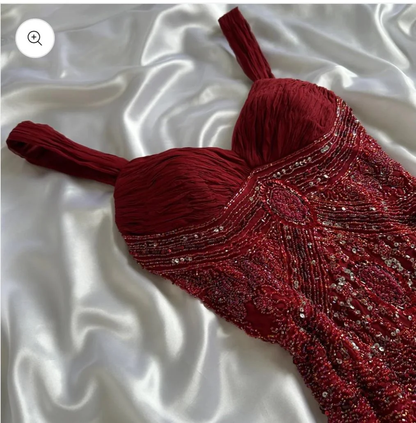 Modest Mermaid Sweetheart Burgundy Tulle With Beads For Women Party Dress Long Formal Prom Dresses 22th Birthday Outfits AB1363