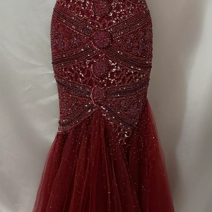 Modest Mermaid Sweetheart Burgundy Tulle With Beads For Women Party Dress Long Formal Prom Dresses 22th Birthday Outfits AB1363