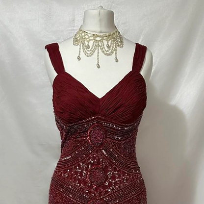Modest Mermaid Sweetheart Burgundy Tulle With Beads For Women Party Dress Long Formal Prom Dresses 22th Birthday Outfits AB1363