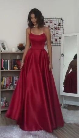 Stunning A line Spaghetti Straps Satin Burgundy Prom Dresses 2026 Inspiration Slit Prom Dress Princess Graduation Dress B385