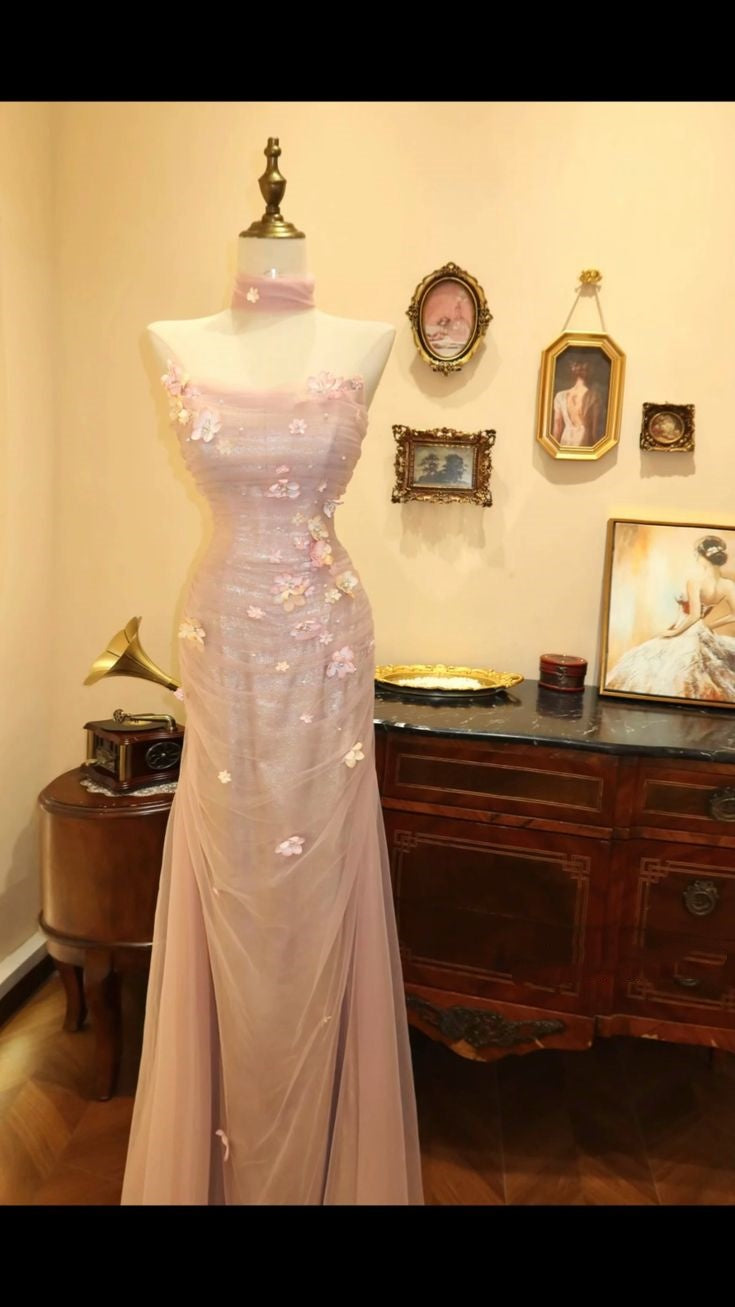 Elegant Mermaid Sweetheart Pink Tulle Floor Length Prom Dress Inspiration Long Prom Dresses B399