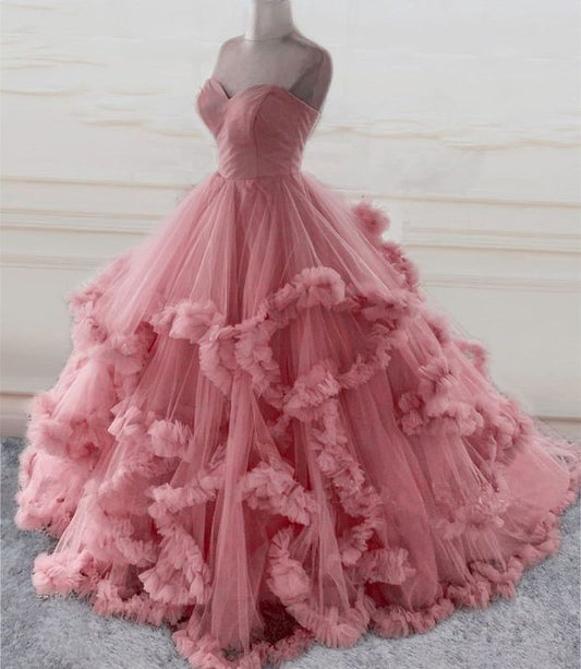 Pink Quinceanera Dresses Ball Gown Sweetheart Tulle Birthday Prom Gowns Vestidos De 15 Anos Formal Party Long Sweet 16 Dress B404