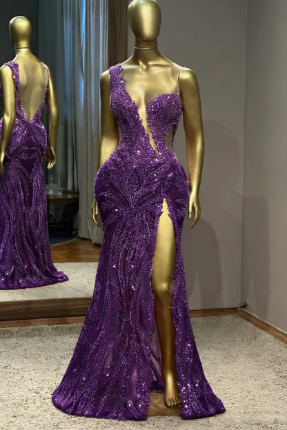 Stunning Mermaid Scoop Neck Pink Slit Sequin Prom Dresses Inspiration Prom Dress Princess Graduation Dress B425