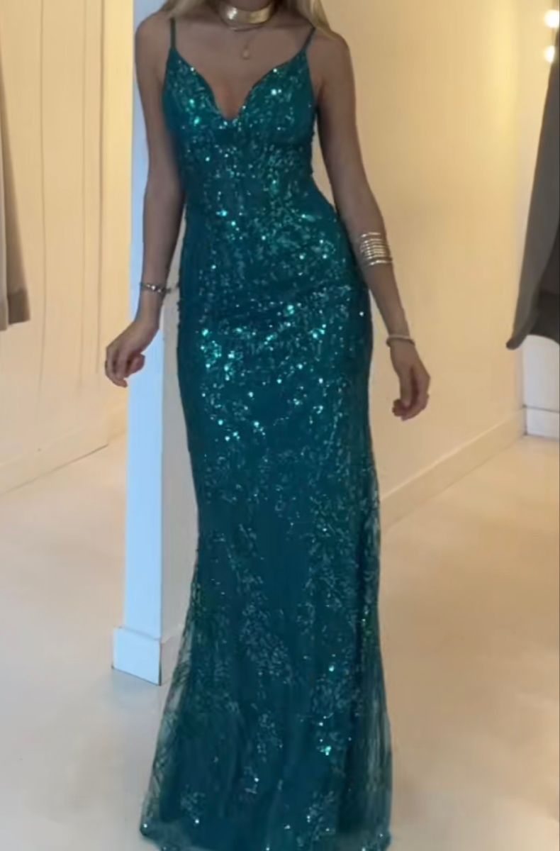 Stunning Mermaid Spaghetti Straps Sequin Lace Prom Dresses Party Dress Princess Graduation Dress B427