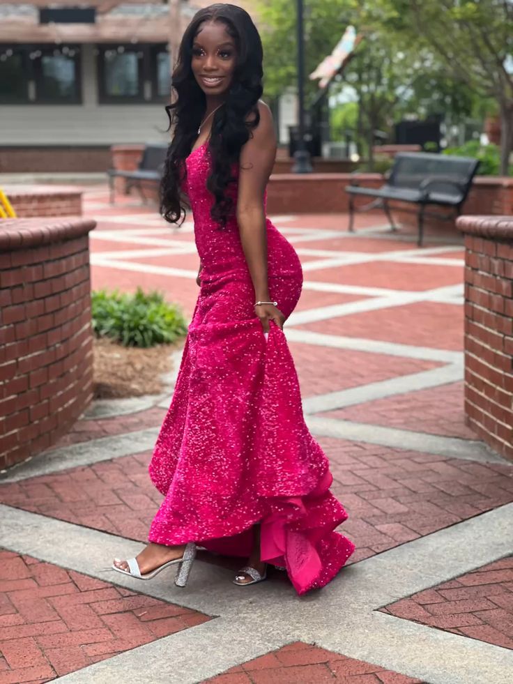 Sexy Mermaid Straps Sequin Pink Prom Dresses Party Dress Princess Graduation Dress B436