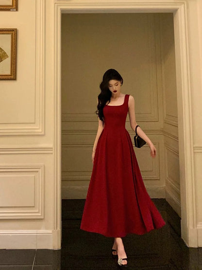 Sexy A Line Square Neck Satin Burgundy Prom Dresses Inspiration Simple Graduation Dress B459