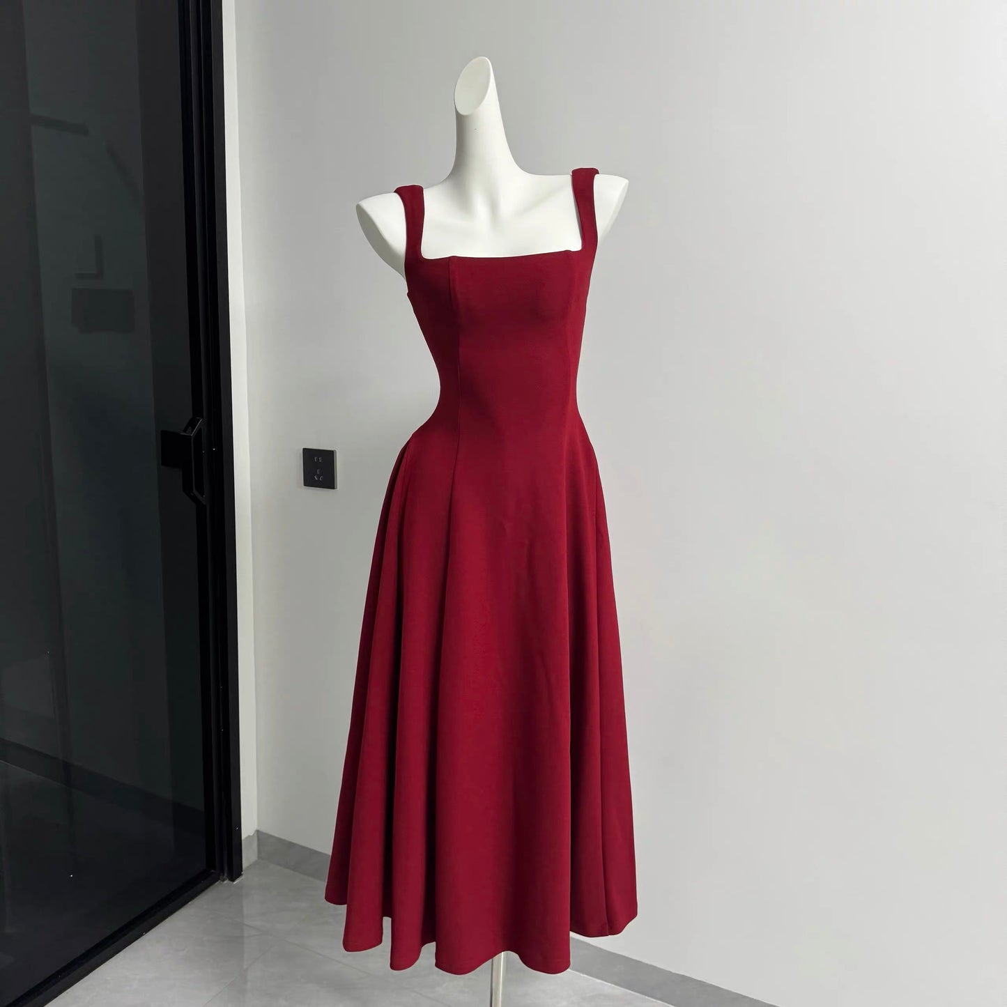 Sexy A Line Square Neck Satin Burgundy Prom Dresses Inspiration Simple Graduation Dress B459