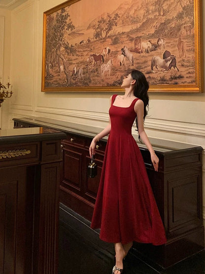 Sexy A Line Square Neck Satin Burgundy Prom Dresses Inspiration Simple Graduation Dress B459