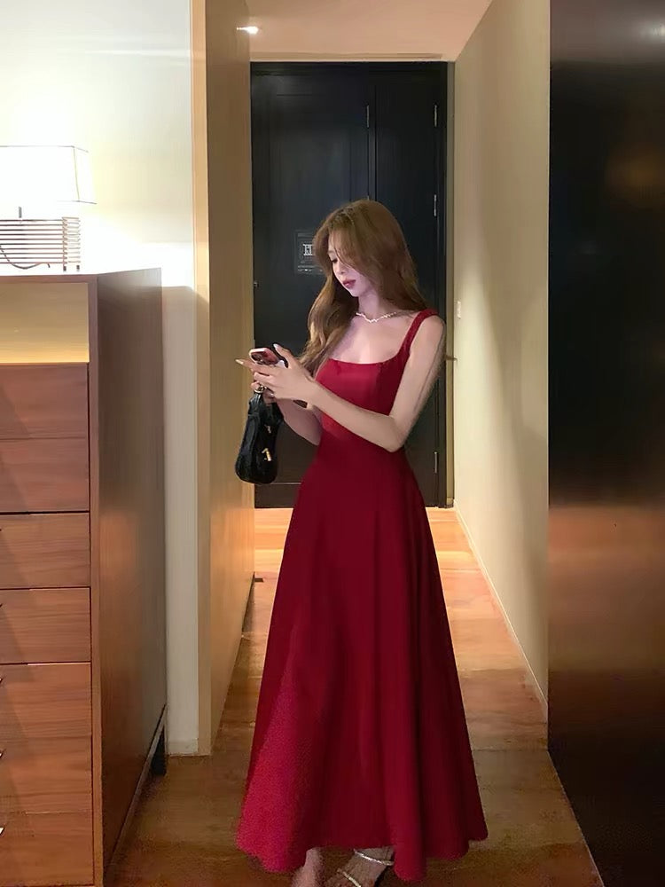 Sexy A Line Square Neck Satin Burgundy Prom Dresses Inspiration Simple Graduation Dress B459