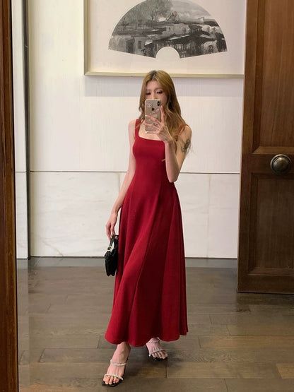 Sexy A Line Square Neck Satin Burgundy Prom Dresses Inspiration Simple Graduation Dress B459