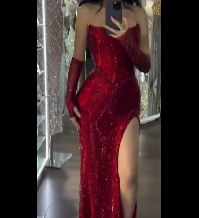 Classy Mermaid Sweetheart Sequin Red Sequin Slit Floor Length Prom Dress Dream Long Party Dresses B470
