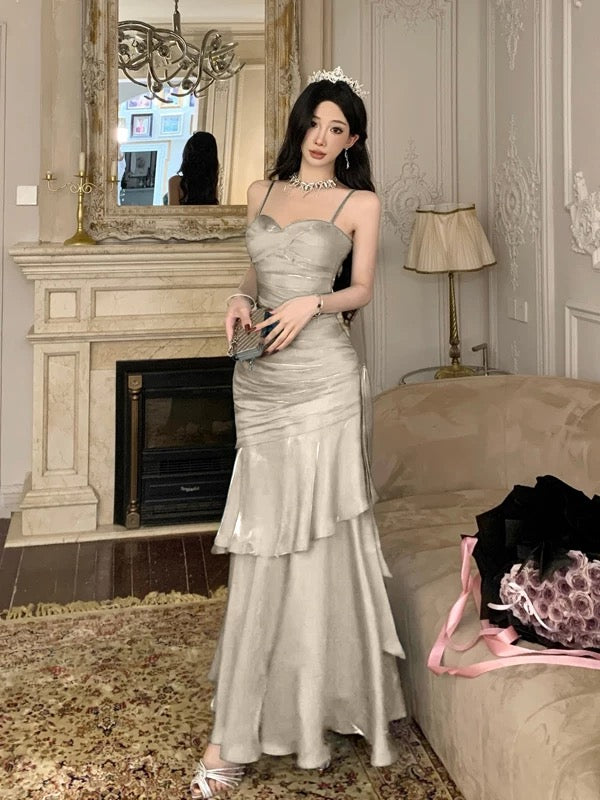 Sexy Mermaid Spaghetti Straps Light Sky Blue Long Prom Dresses Party Dress Princess Graduation Dress B487