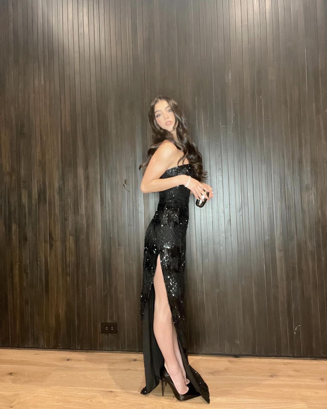 Sparkly Sheath Strapless Black Slit Sequin Floor Length Prom Dress Inspiration Long Party Prom Dresses B488