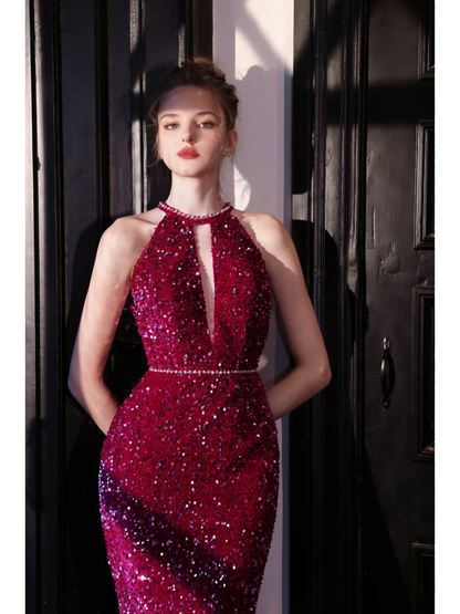 Sparkly Mermaid Jewel Neck Fuchsia Sequin Long Prom Dresses Impress 18th Birthday Outfits Prom Gown AB889