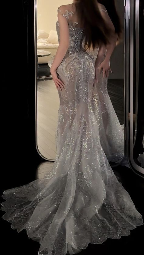 Dreamy Mermaid Scoop Neck Long Tulle Sequin Wedding Dress Fairy Formal Wedding Dresses B52