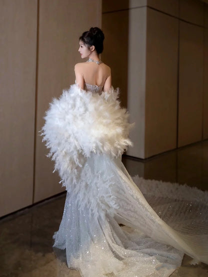 Dreamy Mermaid Jewel Neck Long Tulle Sequin Wedding Dress Fairy Formal Wedding Dresses B53