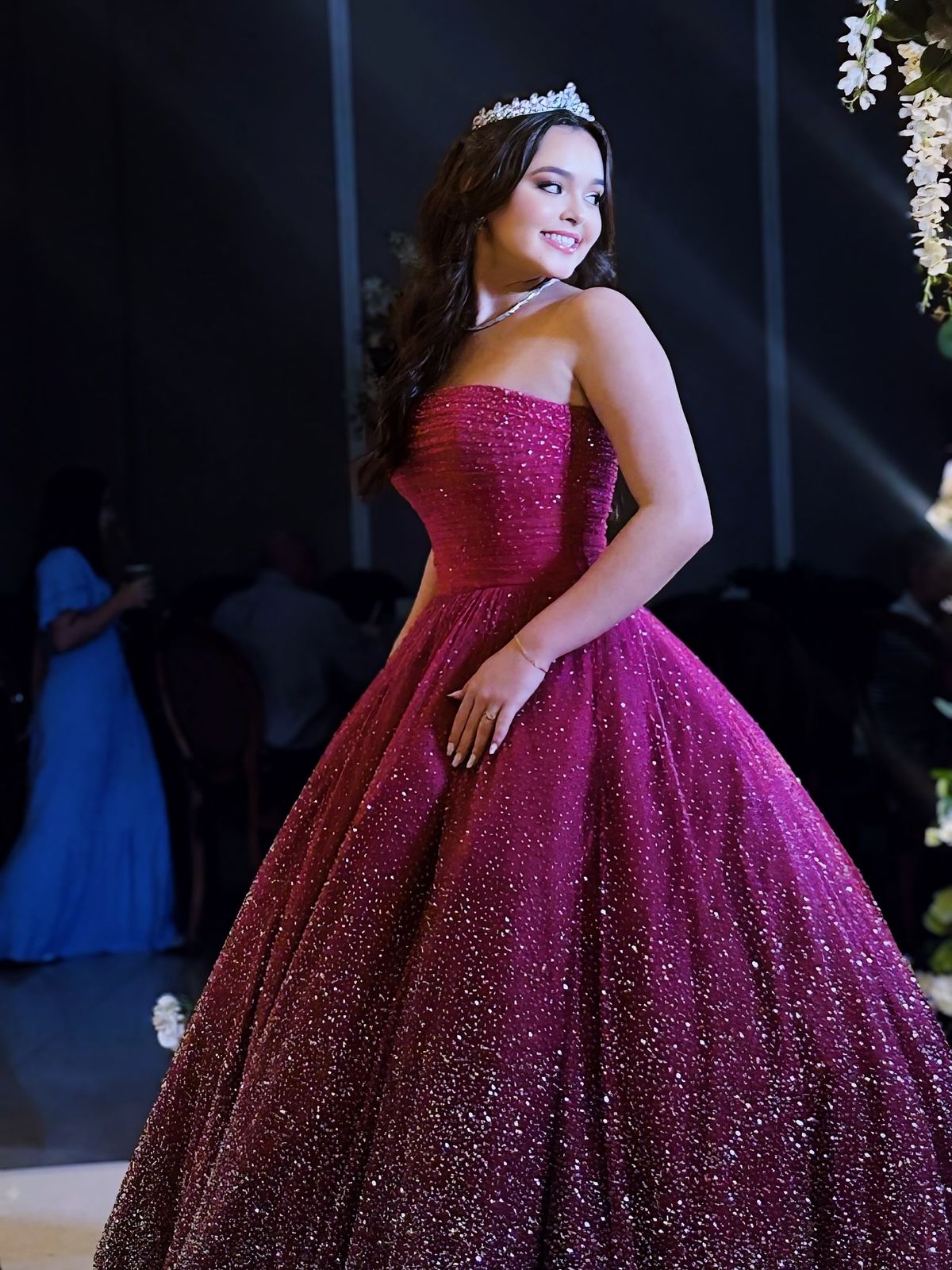 Charming Ball Gown Strapless Grape Sequin Prom Dresses Inspiration Prom Dress Princess Graduation Dress B532
