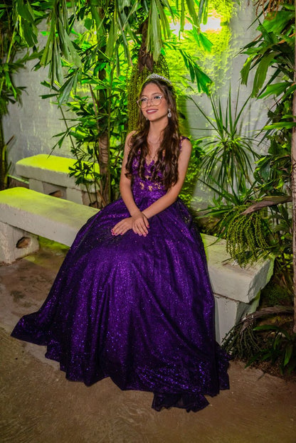 Modest Ball Gown Scoop Grape Lace Tulle Long Prom Dresses Party Dress 18th Birthday Outfits Graduation Dress B545