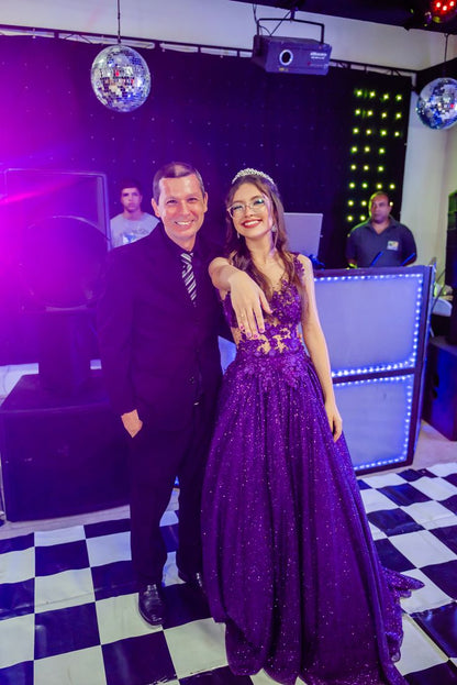 Modest Ball Gown Scoop Grape Lace Tulle Long Prom Dresses Party Dress 18th Birthday Outfits Graduation Dress B545