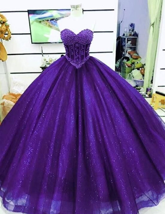 Modest Quinceanera Dresses Ball Gown Sweetheart Dark Purple Tulle Birthday Gowns Vestidos De 15 Anos Formal Party Long Sweet 16 Dress B586