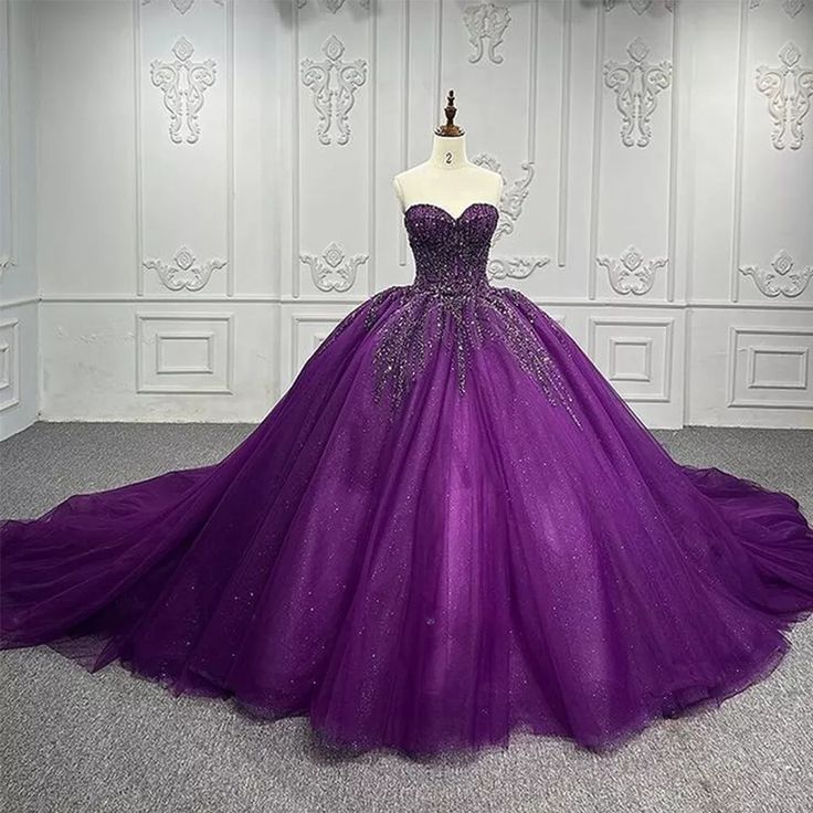 Cheap Quinceanera Dresses Ball Gown Sweetheart Dark Purple Tulle Birthday Gowns Vestidos De 15 Anos Formal Party Long Sweet 16 Dress B588
