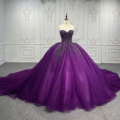 Cheap Quinceanera Dresses Ball Gown Sweetheart Dark Purple Tulle Birthday Gowns Vestidos De 15 Anos Formal Party Long Sweet 16 Dress B588