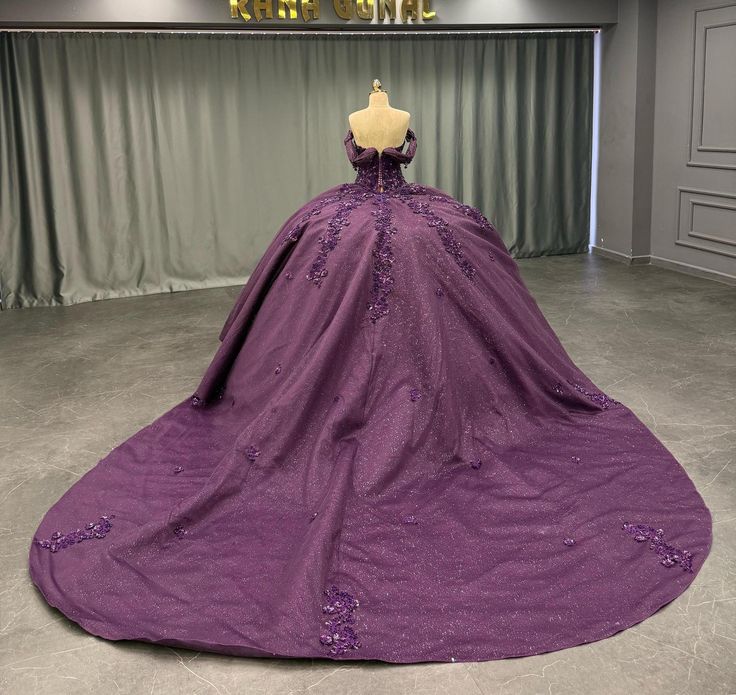 Modest Quinceanera Dresses Ball Gown Off The Shoulder Purple Sequin Lace Birthday Gowns Vestidos De 15 Anos Formal Party Long Sweet 16 Dress B592