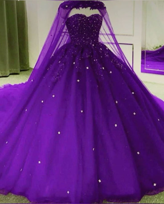 Quinceanera Dresses Ball Gown Sweetheart Dark Purple Tulle Birthday Gowns Vestidos De 15 Anos Formal Party Long Sweet 16 Dress B594