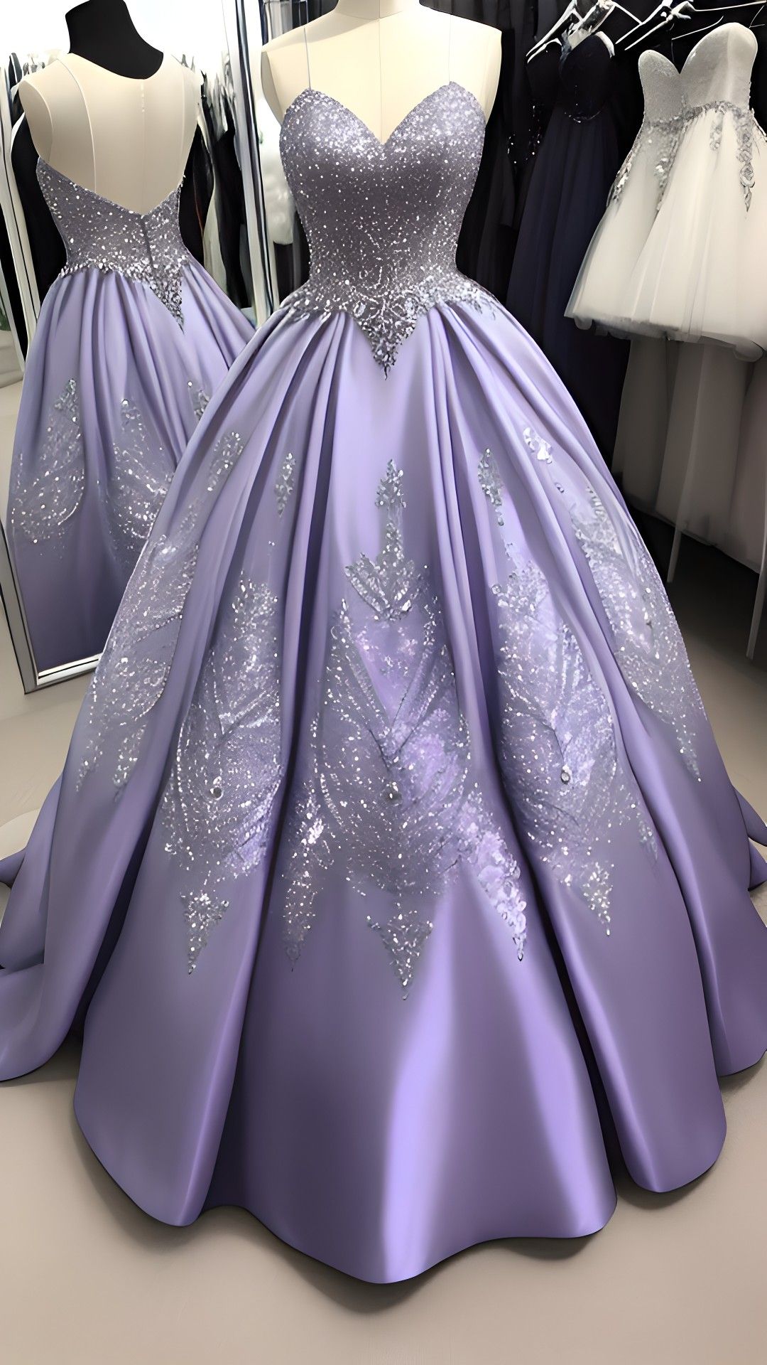 Charming Ball Gown Sweetheart Lilac Satin Prom Dresses Inspiration Party Dress Princess Graduation Dress B595