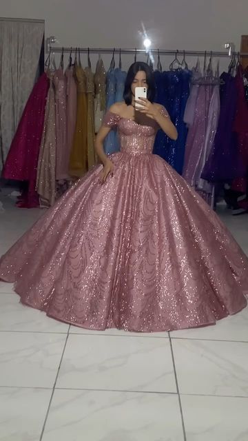 Modest Quinceanera Dresses Ball Gown Off The Shoulder Sequin Pink Birthday Gowns Vestidos De 15 Anos Formal Party Long Sweet 15 16 Dress B605