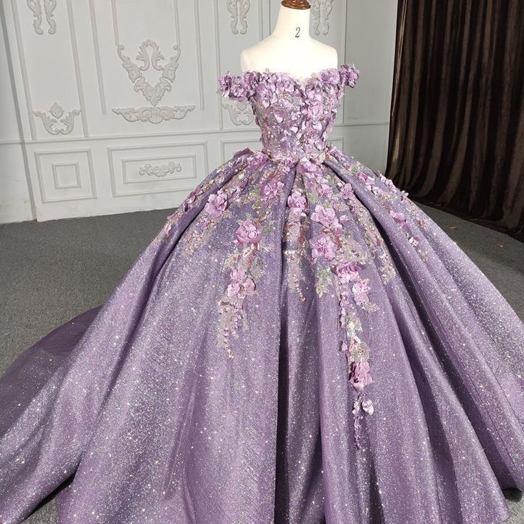Modest Quinceanera Dresses Ball Gown Off The Shoulder Sequin Lilac Birthday Gowns Vestidos De 15 Anos Formal Party Long Sweet 16 Dress B609