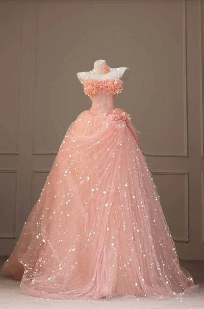 Charming Ball Gown Strapless Blush Pink Prom Dresses Inspiration Drop Waist Pink Party Dress Princess Graduation Dress B617