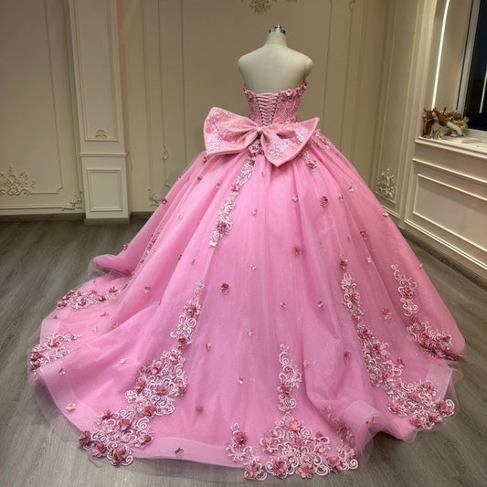 Modest Quinceanera Dresses Ball Gown Sweetheart Tulle Pink 18th Birthday Gowns Vestidos De 15 Anos Formal Party Long Sweet 16 Dress B619