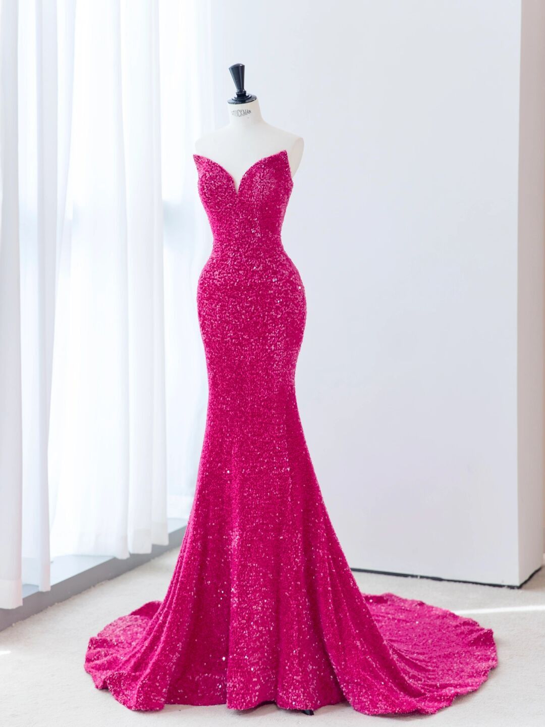 Elegant Mermaid Sweetheart Sleeveless Long Floor Length Hot Pink Prom Dress Inspiration Prom Dresses B62