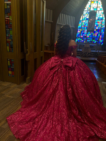 Charming Quinceanera Dresses Ball Gown Off The Shoulder Sequin Hot Pink Birthday Gowns Vestidos De 15 Anos Formal Party Long Sweet 16 Dress B622