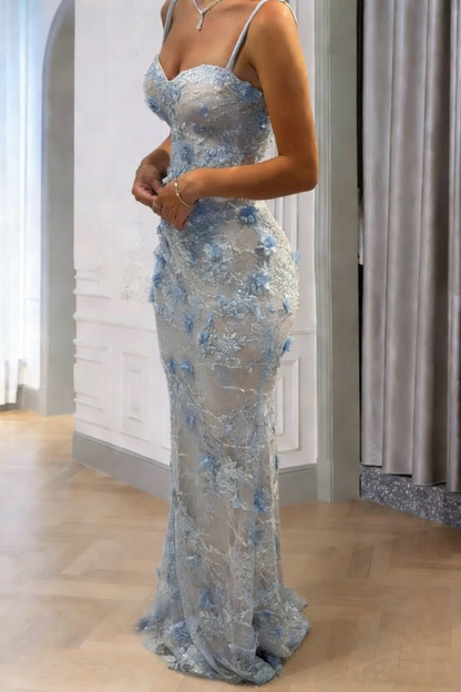 Modest Mermaid Spaghetti Straps Light Sky Blue Long Prom Dresses Party Dress 21st Birthday Outfits Graduation Dress B626