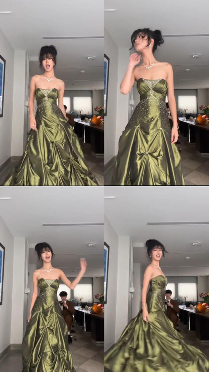 Vintage Ball Gown Strapless Blue Satin Taffeta 90s Prom Dresses Inspiration Party Dress Princess Graduation Dress AB1726