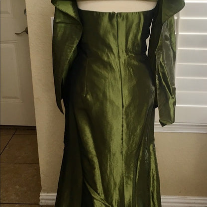 Vintage Mermaid Strapless Olive Green Taffeta Long 1950s Retro Classy Prom Dresses Party Dress 21st Birthday Outfits Graduation Dress B629